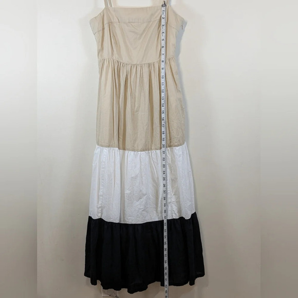 J Crew Factory square neck tiered sundress with pockets tan/white/black, size 00 - Picture 8 of 10